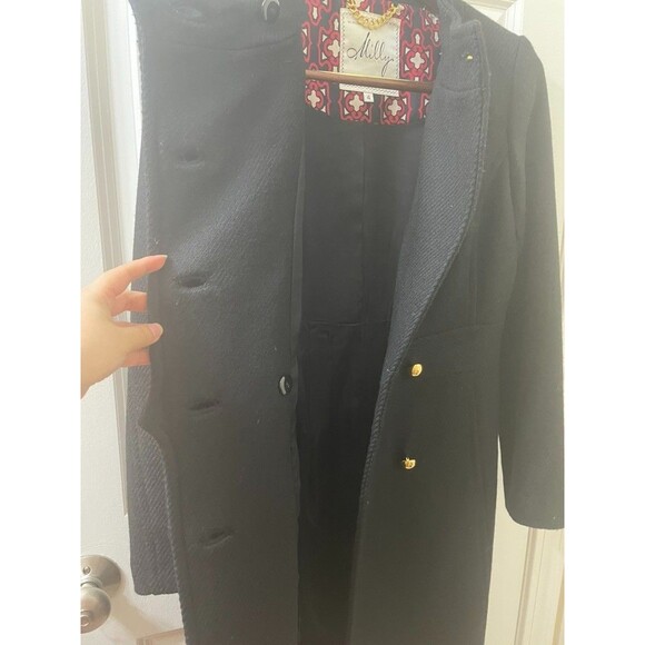 y2k Milly of New York Black Wool Blend Military Peacoat Gold Buttons size 4 - Picture 7 of 16